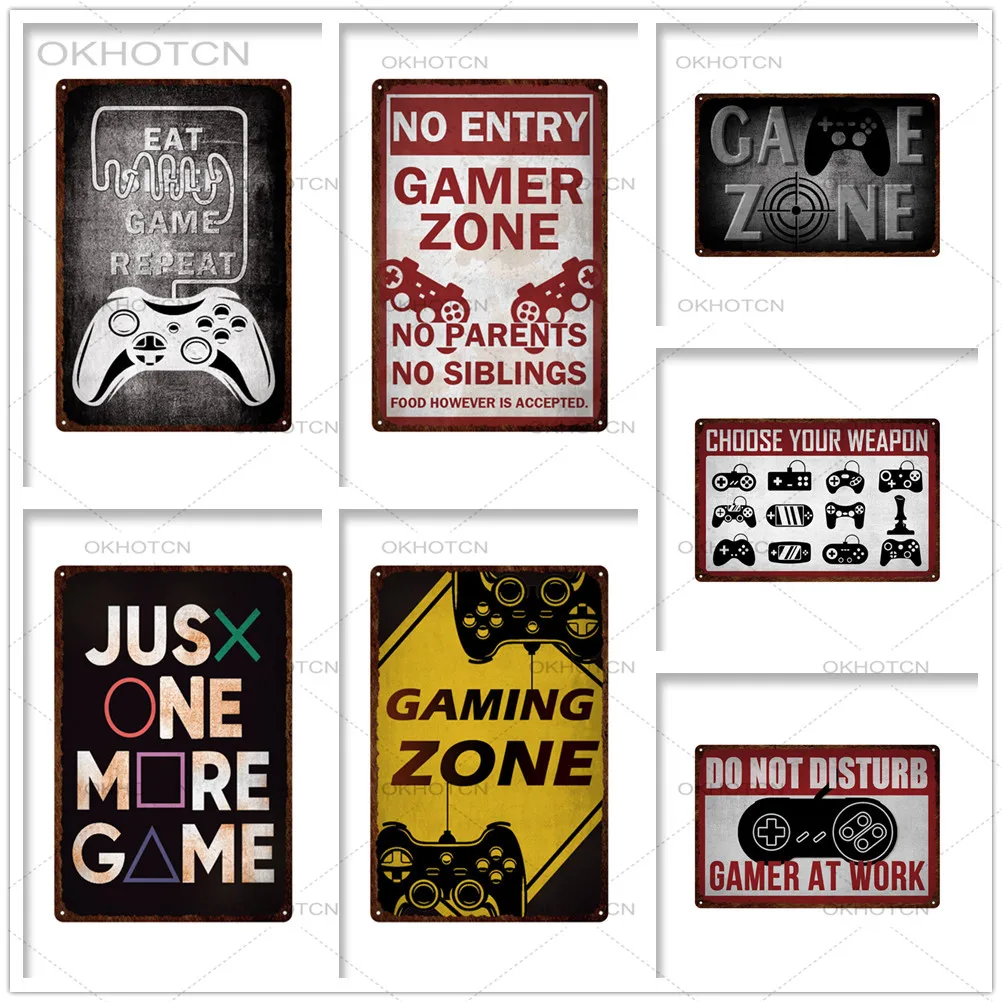

Game Zone Tin Sign Kids Room Decor Metal Signs Vintage Gamer At Work Warning Metal Posters Club Man Cave Wall Decor Metal Plates