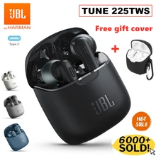 100% Original JBL TUNE 225TWS Wireless Bluetooth Earphones JBL T225 TWS Stereo Earbuds Bass Sound Headset with Mic + Free cover