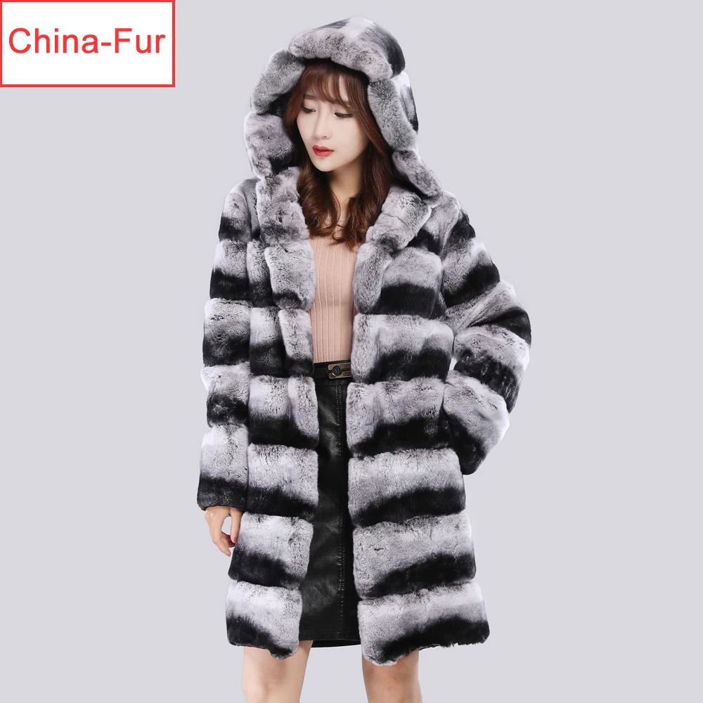 Новый зимний женский Настоящий мех кролика пальто Теплый с капюшоном куртка
