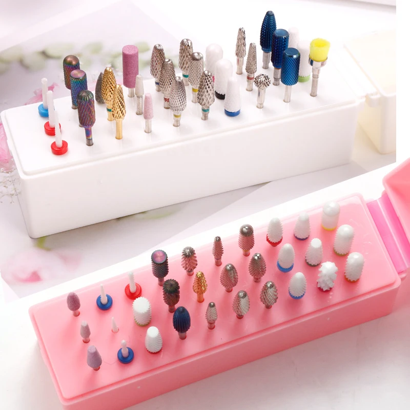 30 слотов белый/розовый сверло для ногтей пластиковая коробка хранения |