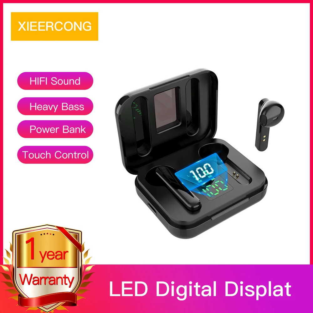 HIFI звук беспроводные наушники Bluetooth V5.0 TWS светодиодный дисплей 1000 мАч mang Power Bank