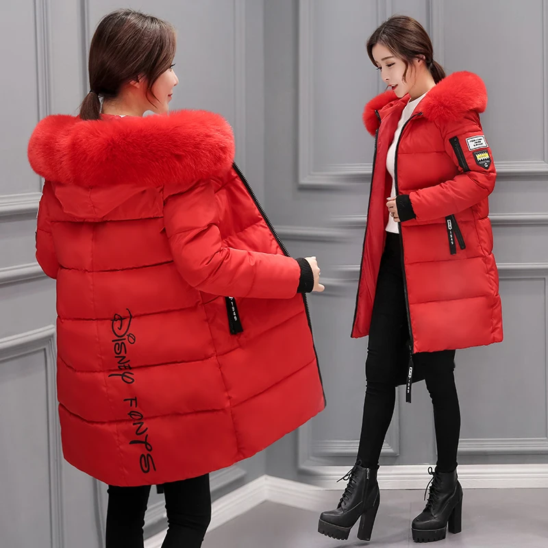 

Summer on sale 2019 Winter women fur collar Long hoodie Down Parkas Jacket Plus Size Long Hooded Down thick Parkas