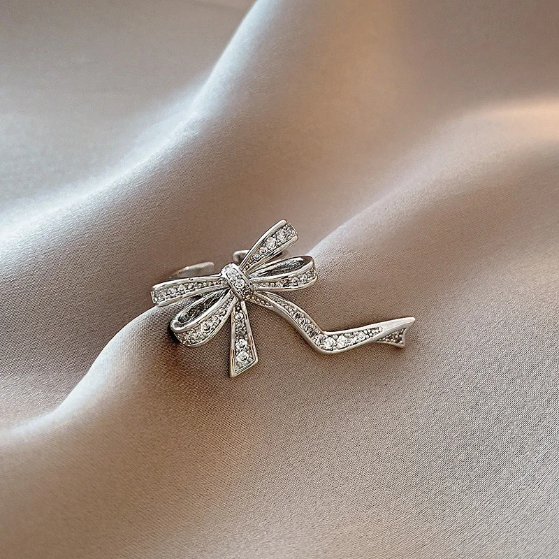 

New Jewelry Korean Fashion Opening Women's Luxury Bow Female Adjustable Size Ring Bridal Ring for Girls Couple Rings
