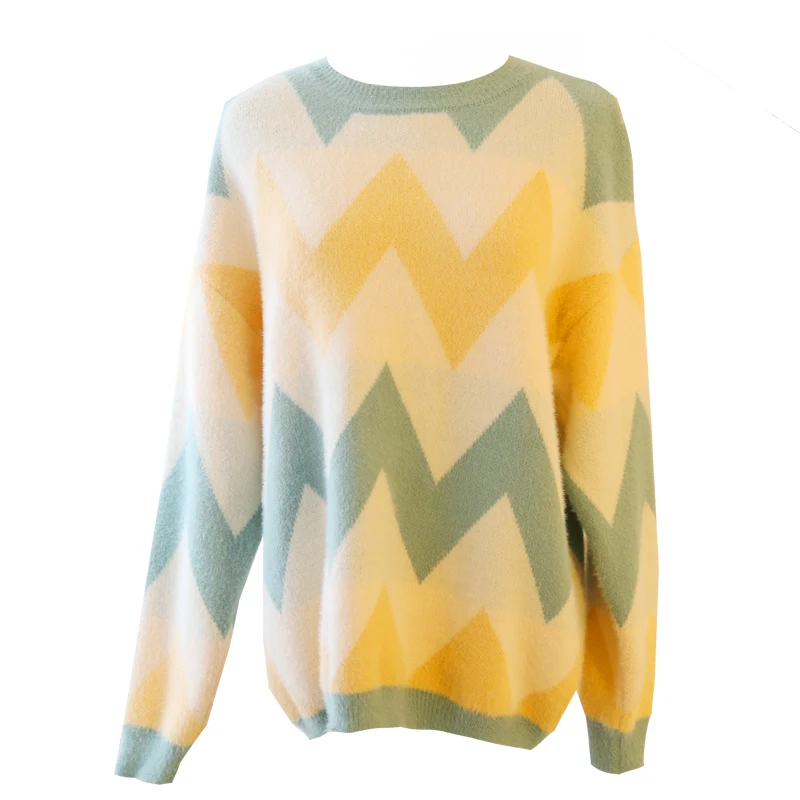 Mink Cashmere Spring 2020 winter knitted sweater velvet striped pullover Women sweaters and pullovers oversized 45G | Женская одежда