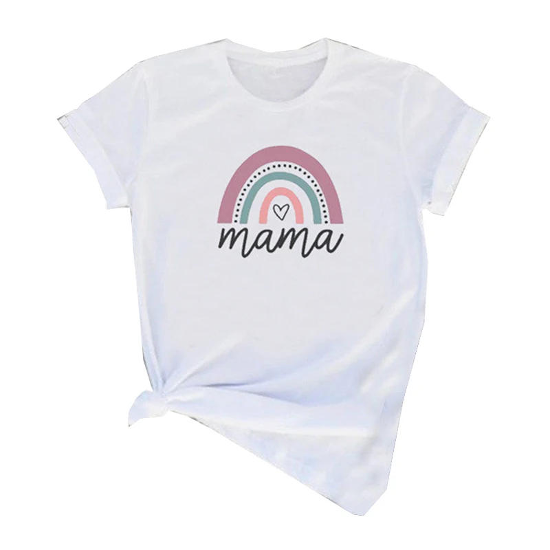 

Mothers Day Mama Rainbow Print Tshirts Cotton Women Cute Graphic Tees Female Summer Korean Fashion Tops Female Harajuku Clothes