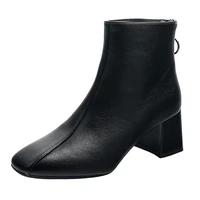 womens boots autumn winter 2021 new fashion square head thick heel black leather boots womens high heel boots
