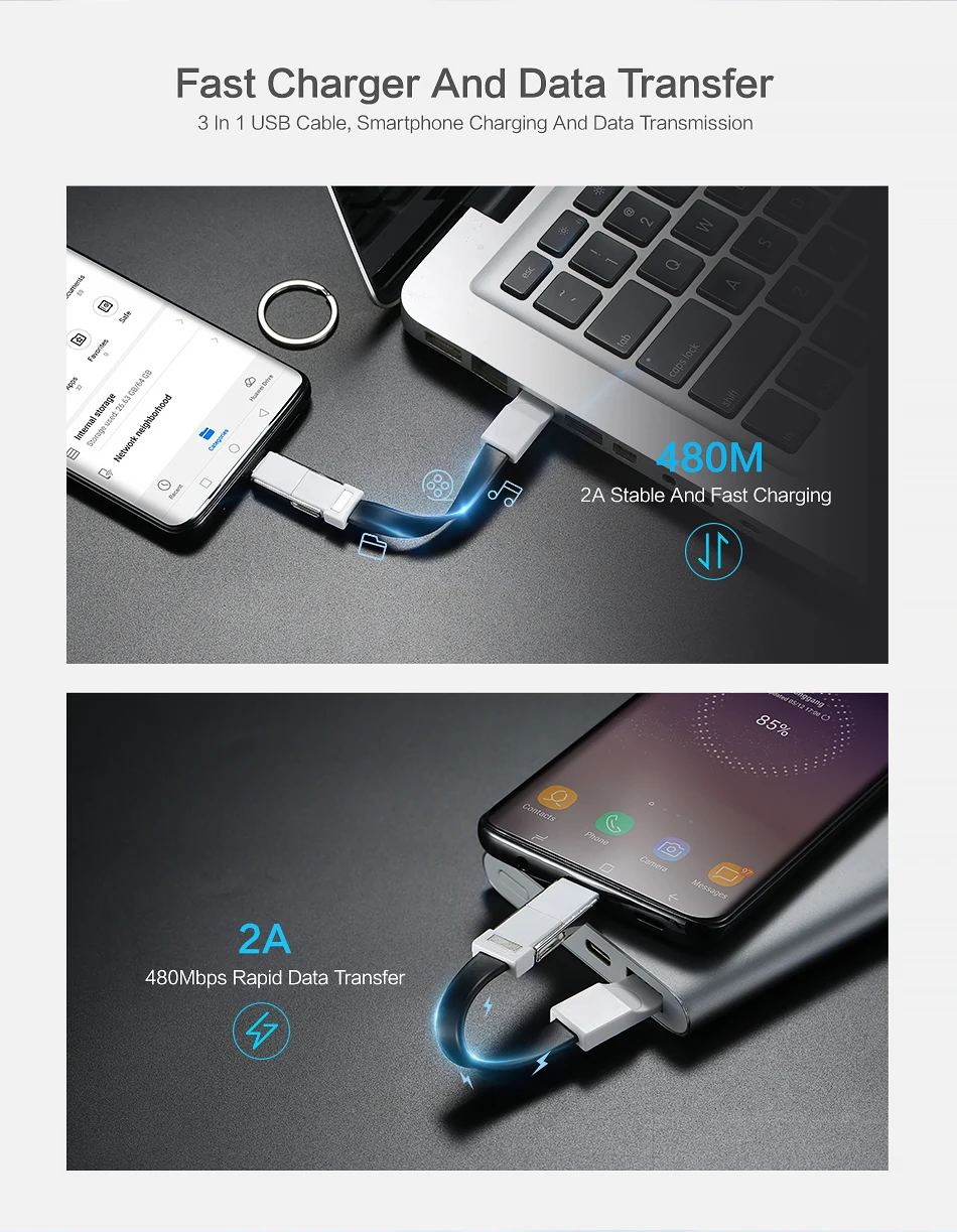 QYZSUN мини брелок Micro USB зарядное устройство кабель для зарядки данных Тип C