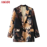tangada women vintage print blazer coat vintage notched collar long sleeve 2020 fashion female loose chic tops da152