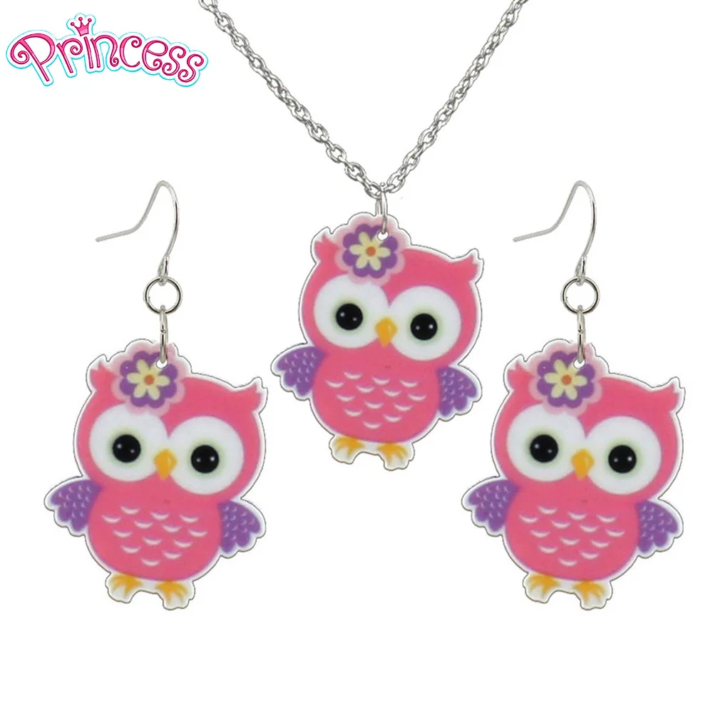 Детский подарок для девочек маленькие серьги с совами кулон на короткой цепочке