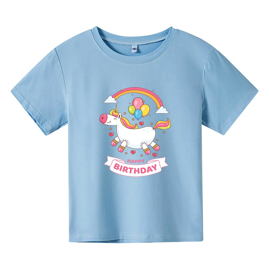 

Customizable Cartoon Unicorn Shirts Happy Birthday Baby Boys Pony Girls Cotton Creativity T-shirt Harajuku Kids Tops Clothes
