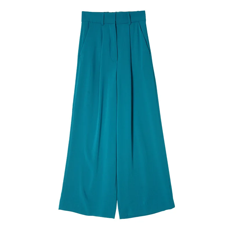 

Spring 2021 new pure color high-waist loose temperament fashion simple casual wide-leg pants
