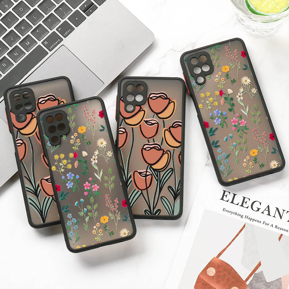 

Matte Case For Samsung S20 FE Case Cute Coque For Samsung S21 S30 Ultra S10 S9 S8 Plus S10e G970F Flower Painted Cover Bumper