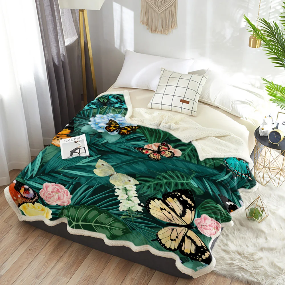 Зимнее кашемировое одеяло пальмовое листья бабочка Тропическое растение