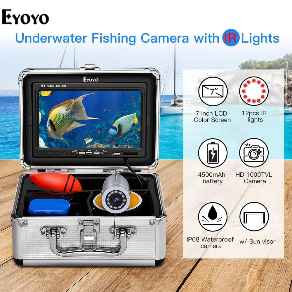 

Инфракрассветильник для подводной рыбалки Eyoyo EF07, 7 дюймов, цветной экран, 1000 ТВЛ, Водонепроницаемая ИК-камера для озерной, лодки, морской, по...