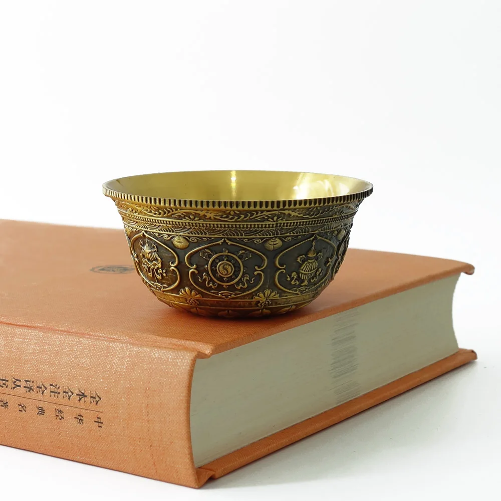 Буддийская чаша Толстая Медная тибетская ритуальная тарелка латунь Восемь