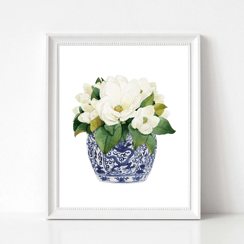 Восточная ваза с рисунком на холсте синяя белая ивовая стиль фарфора женская