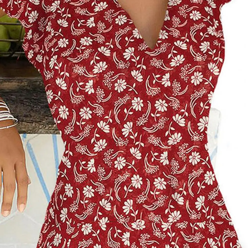 

Women Dress V Neck Skin-friendly Polyester Floral Print Sundress for Beach