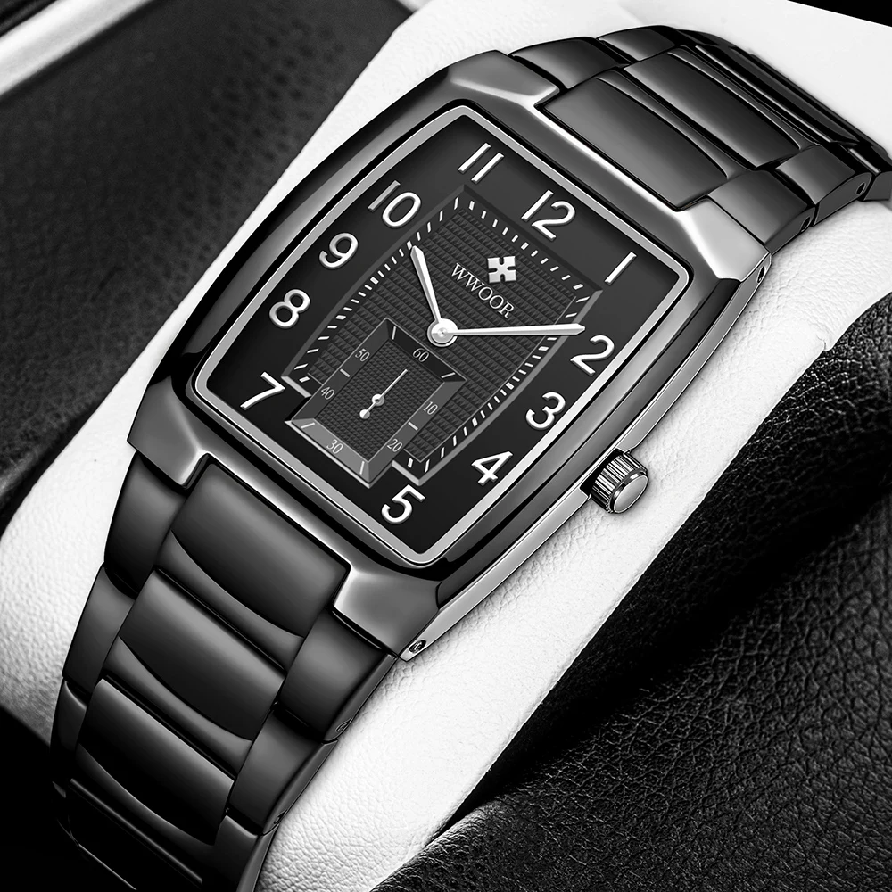

2021 New Square Business Mens Watch with Calendar WWOOR Top Brand Fashion Black Arabic Design Quartz Wristwatches Relojes Hombre
