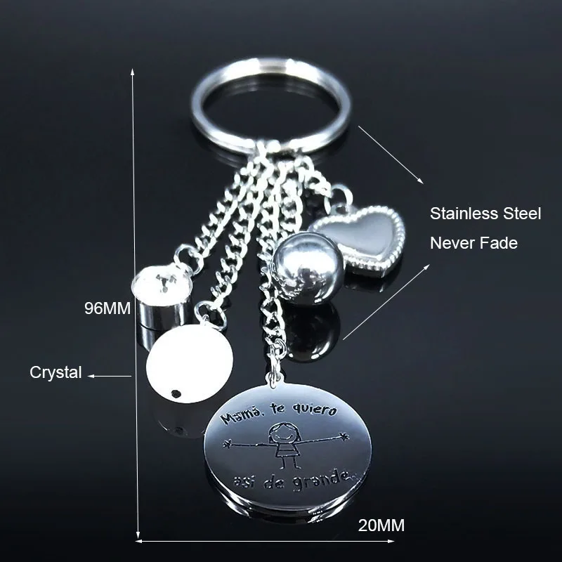 

2021 Family Mama te Quiero Crystal Stainless Steel Key Chain Women Tassel Black Enamel Keychains Jewelry Gift llaveros K1735S01