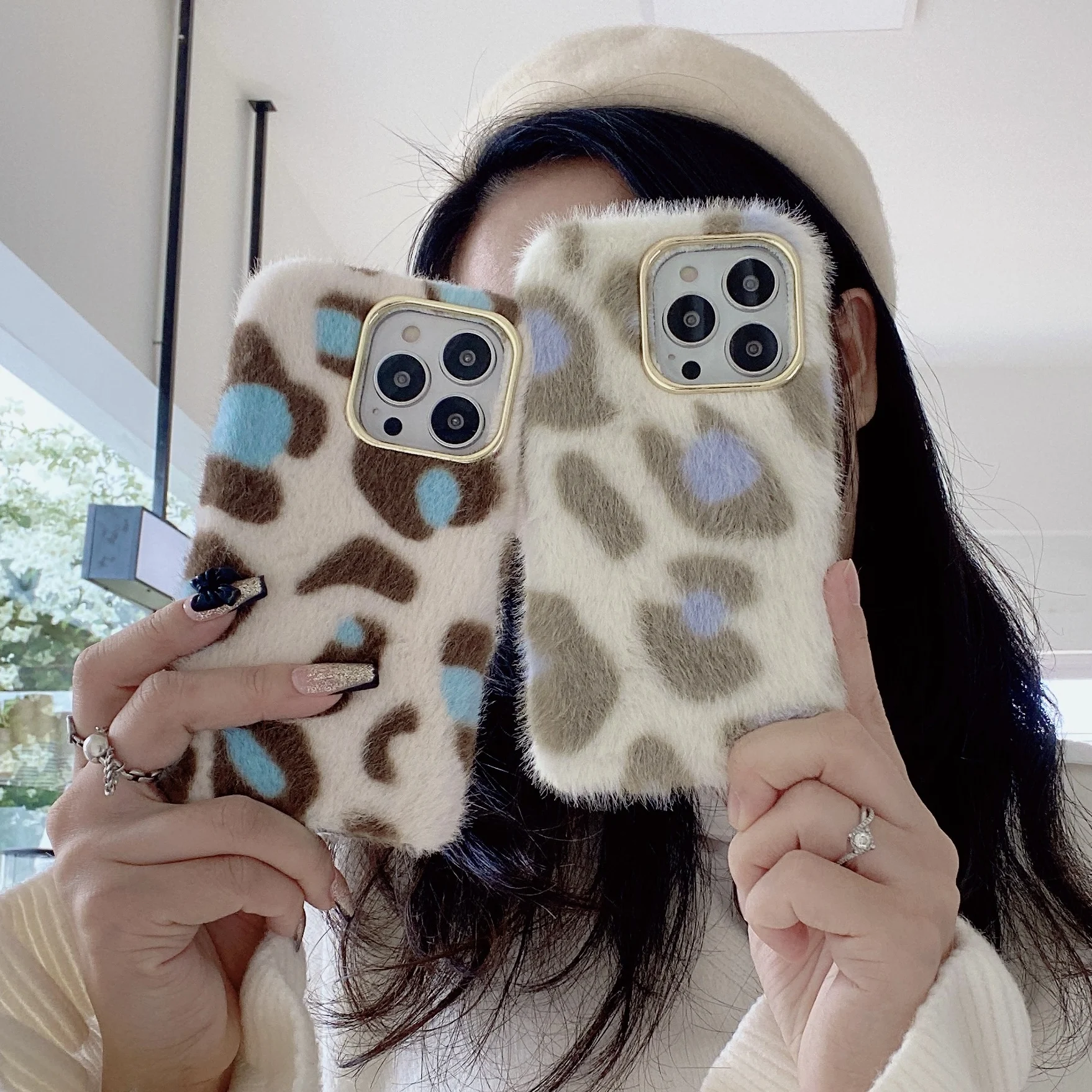 

moskado TPU Leopard Print Plush Phone Case for iPhone 11 12 13 Pro Max X XS Max XR 8 Plus SE 2020 Mobile Phone Protective Shell