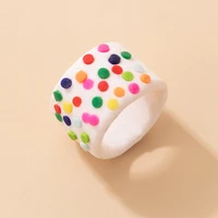 thj 1pcs 2021 ins new handmade ceramic clay cute flower mushroom mouth rings for women jewelry gifts colorful stripe wide ring