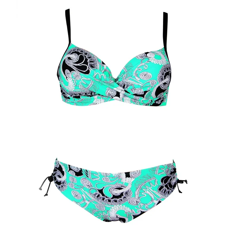 

2021 New High Waist Bikini European and American Large Size Sexy Chain Flower Split Swimsuit Women V Waist