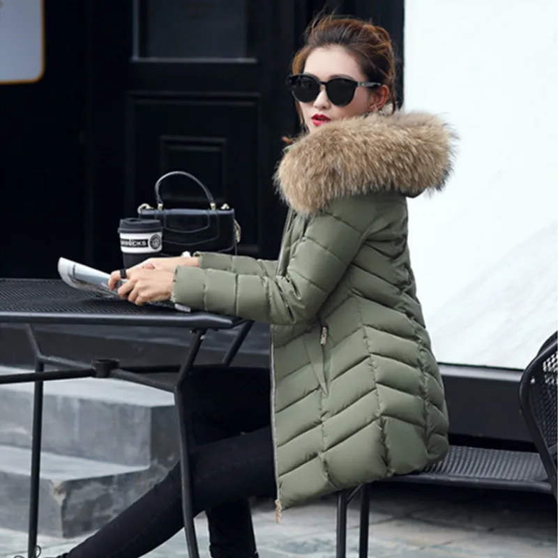 UHYTGF Faux Fur Collar Parka Winter Jacket Women Loose Size Coat Parkas Wear Down Jacket Outwear Hooded Cotton Long Coats 923