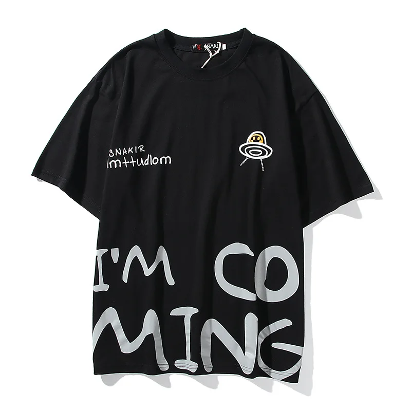 

Футболка мужская оверсайз с принтом граффити, свободная рубашка с круглым вырезом и коротким рукавом, черный топ в стиле хип-хоп, лето 2021