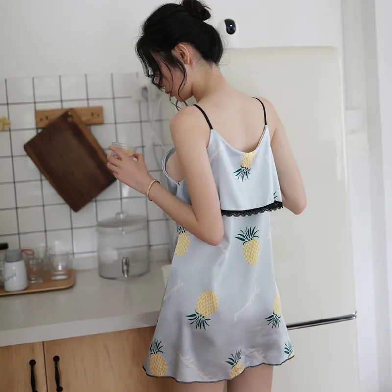 

Women Sexy Pajamas Summer Sling Nightdress Lingerie Solid Color Home Clothing Cute Nightdress
