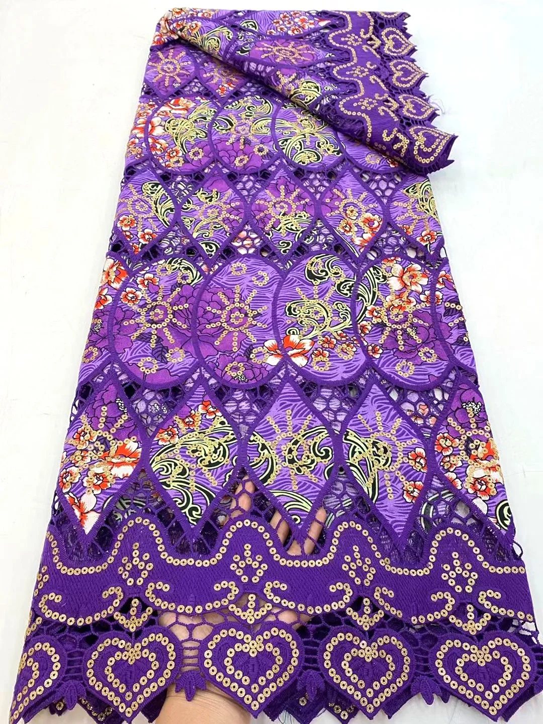 

Фиолетовая африканская Вощеная кружевная ткань 2022, высококачественное кружево, нигерийские кружевные ткани с блестками, фланель для шитья одежды HFJ4978