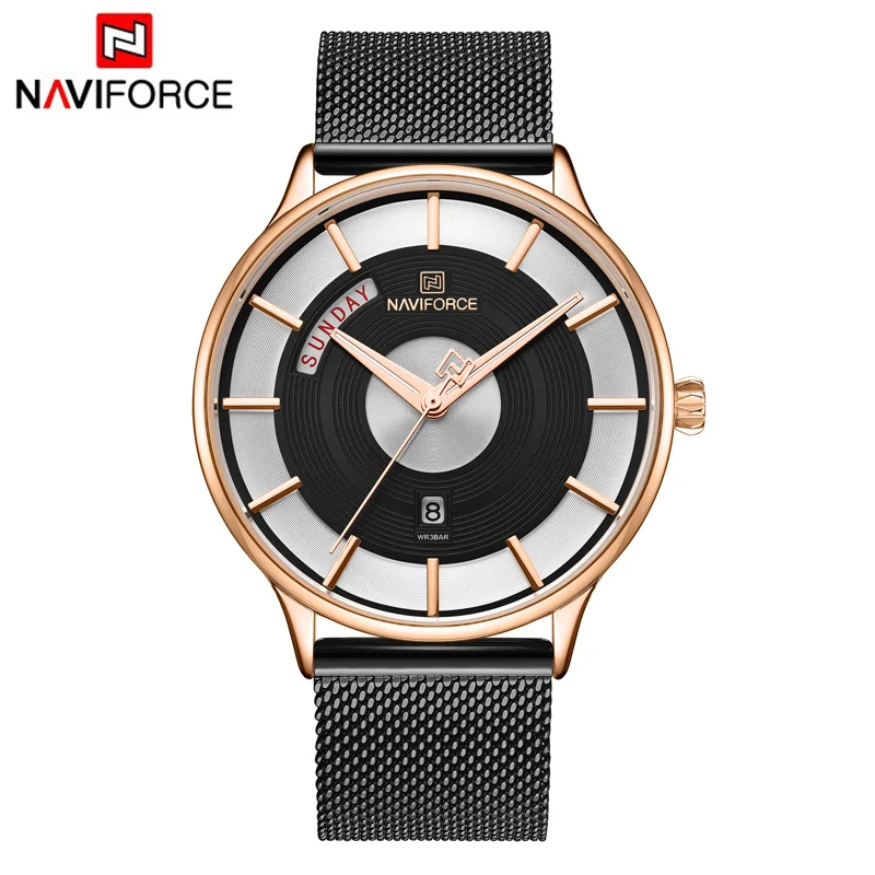 Rose Gold Black NAVIFORCE Мужские Аналоговые кварцевые часы от ведущего бренда, мужские Модные Роскошные бизнес часы из нержавеющей стали, повседневные спортивные водонепроницаемые часы - Цвет: Rose Gold Black