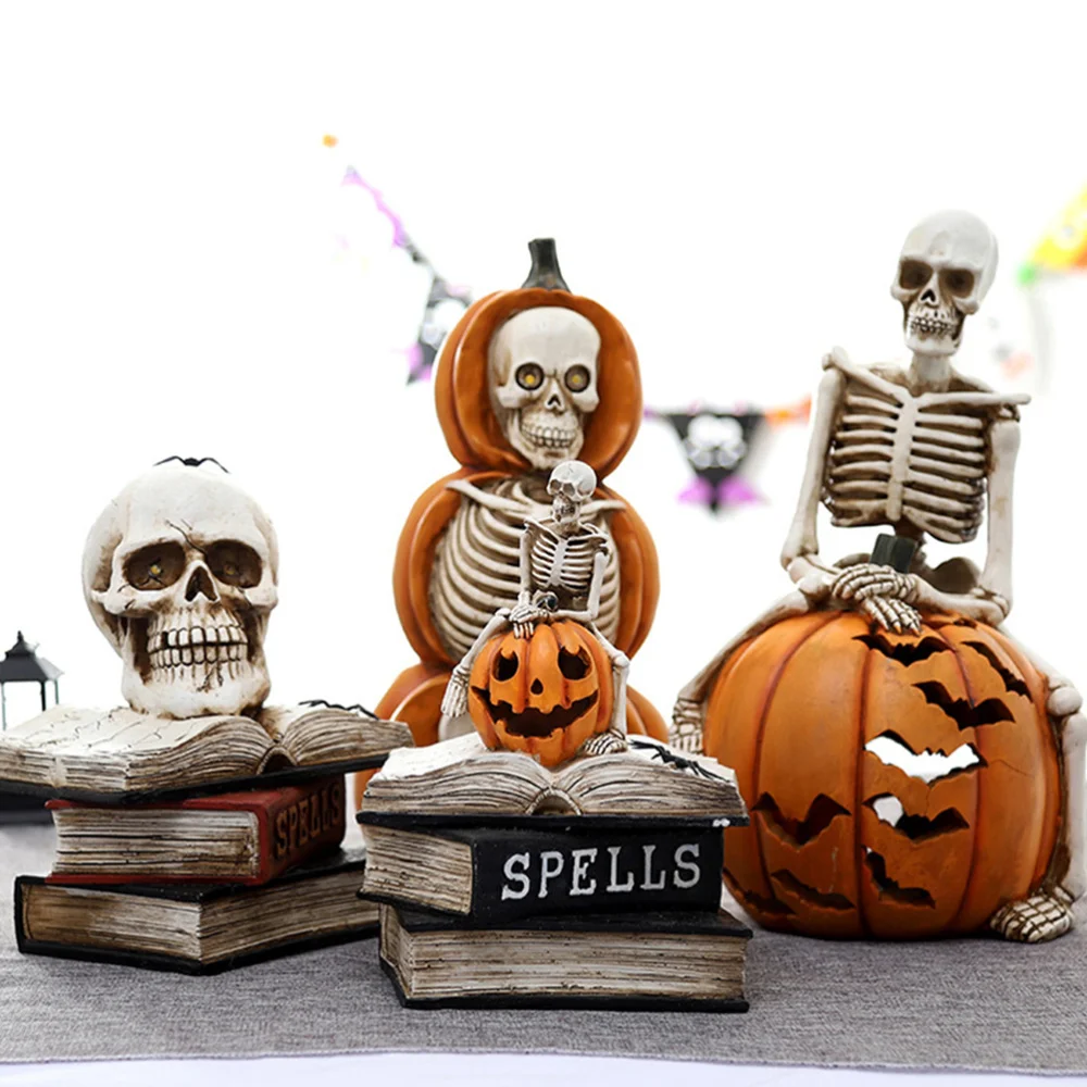 

Lighted Skulls On Books Adornment Decor Haunted House Decoration