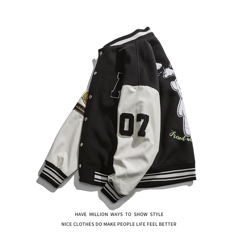 2021 New Oversize Loose Baseball Jacket Leather Sleeve Women's Coat Men's Varsity Bomber Unisex Couple Chic Street