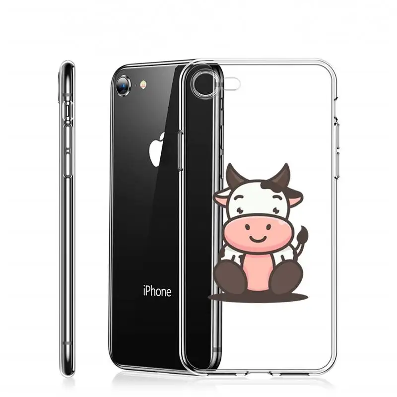 

Lovely cute strawberry cow animal Phone Case Transparent for iPhone 6 7 8 11 12 s mini pro X XS XR MAX Plus