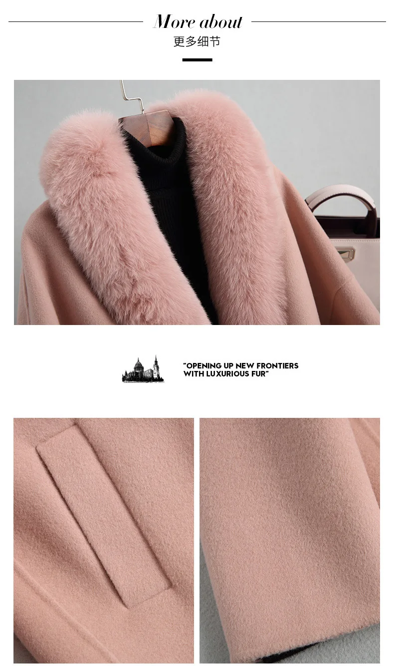 Autumn Winter Women Big Fox Fur Collar Real Wool Female Double-side Woolen Coat Vintage Jacket X2412000DMP8101MY1902 | Женская одежда