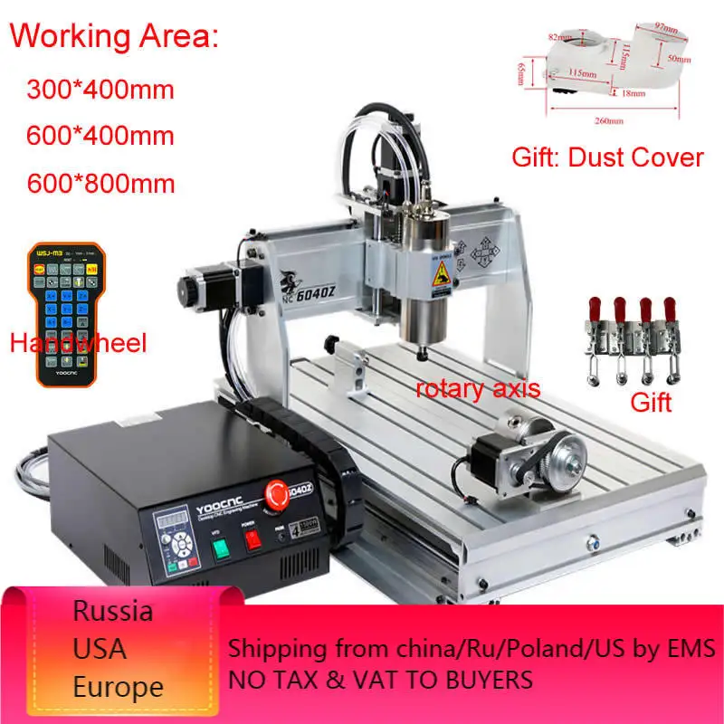4 Axis CNC Router 6040/3040/8060 USB Port Milling Engraving Machine with Limit Switch for DIY Wood PCB PVC Acrylic Metal Carving