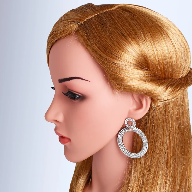 Круглые черные серьги с камнями OCESRIO винтажные Большие женские серьги-кольца