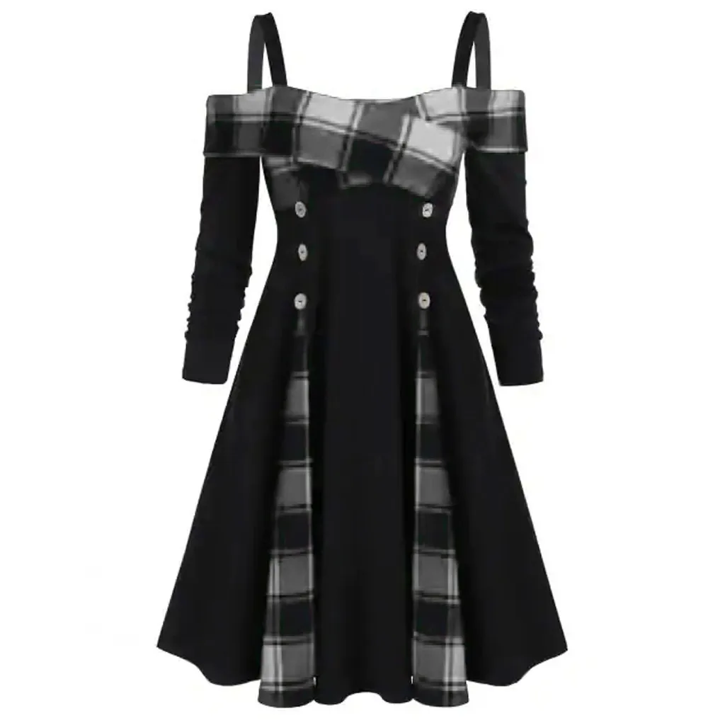 Женское платье с открытыми плечами готическое винтажное платье-трапеция в