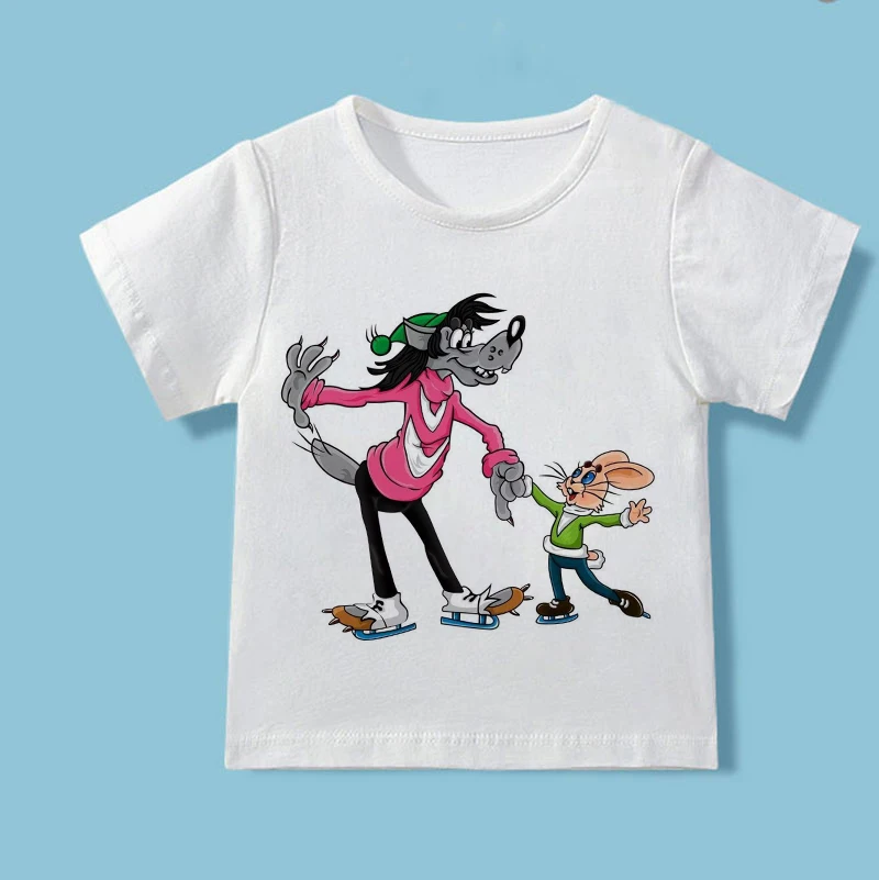 

Rabbit Cartoon Boys T Shirt Girls Kids Children Top Ну Погоди Clothing Short Sleeves Summer Clothes Print Cartoon Tee White Pink
