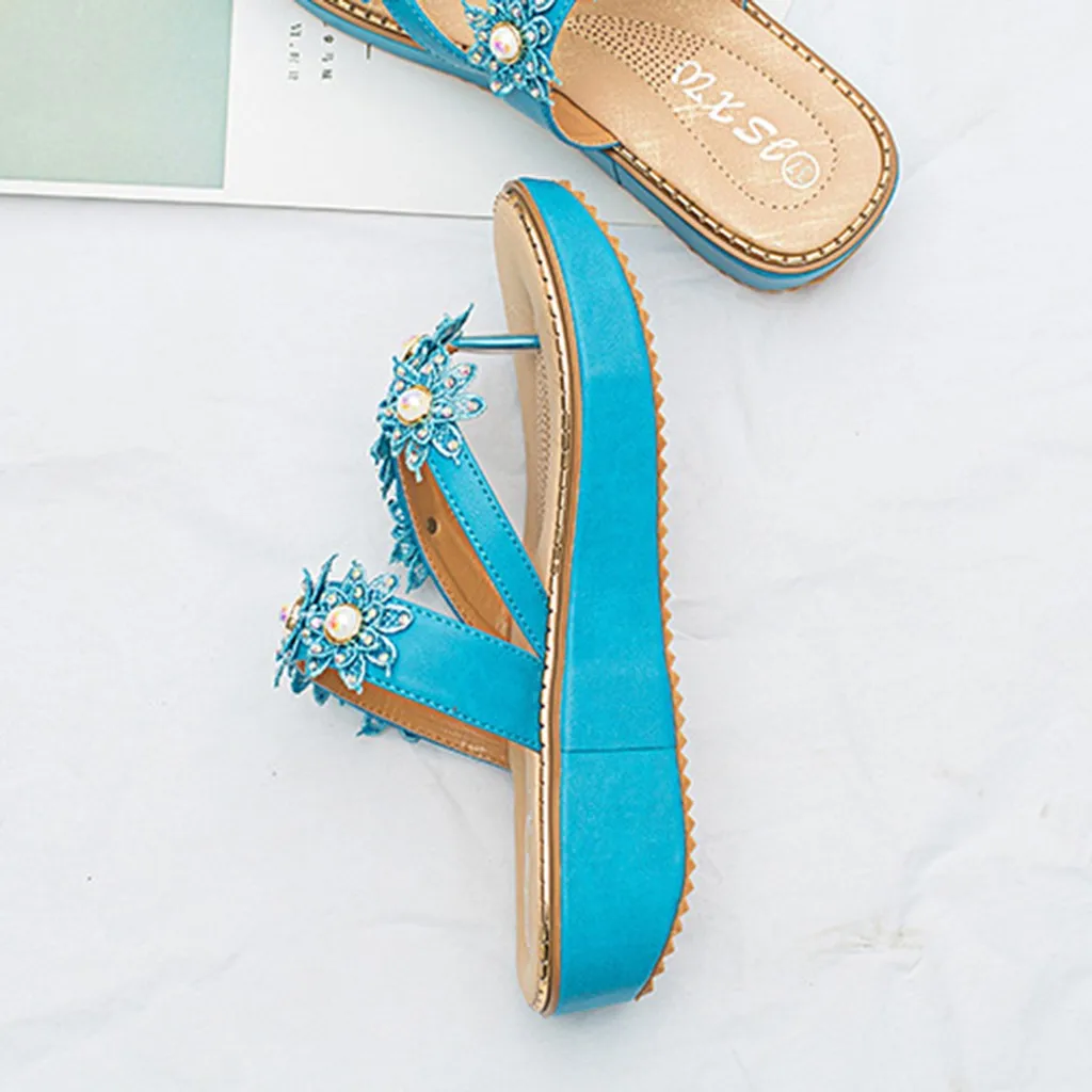 

Flip-flops Wedge Bohemian Slippers Women Female Shoes Platform Flip-Flop Beach Slippers Female String Bead Casual Shoes