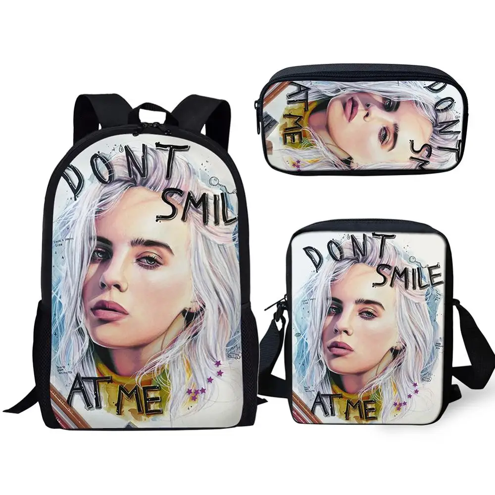 Классная певица Billie Eilish 16 Дюймов школьная сумка на молнии 3 шт./компл. рюкзак для