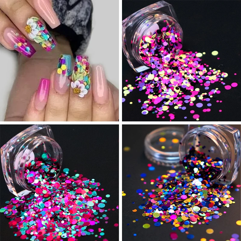 

Mixed Size Holographic Round Shape Nail Glitter Flakes Sparkly 3D Colorful Sequins Spangles Polish Manicure Nails Art Decoration