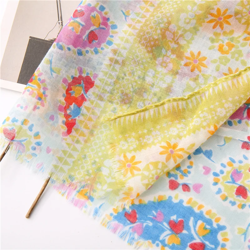 Хлопковый женский длинный шарф с цветами мягкий весенний Новый шали из вискозы