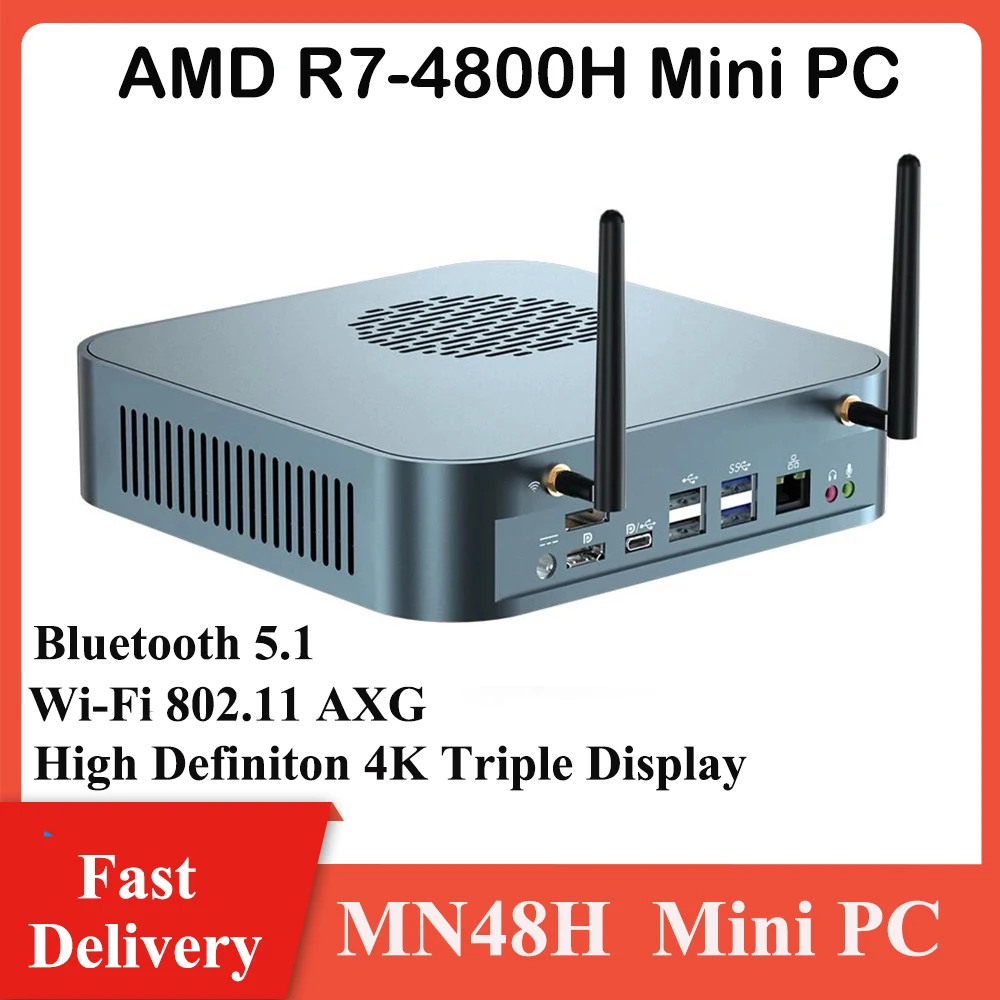

MN48H AMD Ryzen 7 4800H 16GB/32GB DDR4-3200 512GB/1T M.2 NVME SSD Octa Core 2.9GHz to 4.2GHz Desktop PC Mini Computer WiFi 6