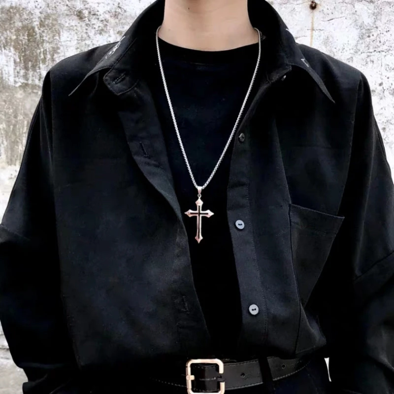 

Personality Men Cross Pendant Necklaces Gothic Titanium Stainless Steel Necklaces All Match Street Punk Hip Pop Men Jewelry