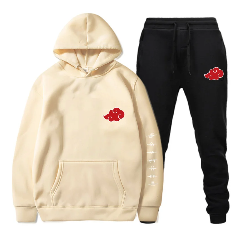 

New 2 Pieces Set Akatsuki Cloud Symbols Print Hoodies+Pants Tracksuit Men Women Sweatshirt Streetwear Pullover Sudaderas