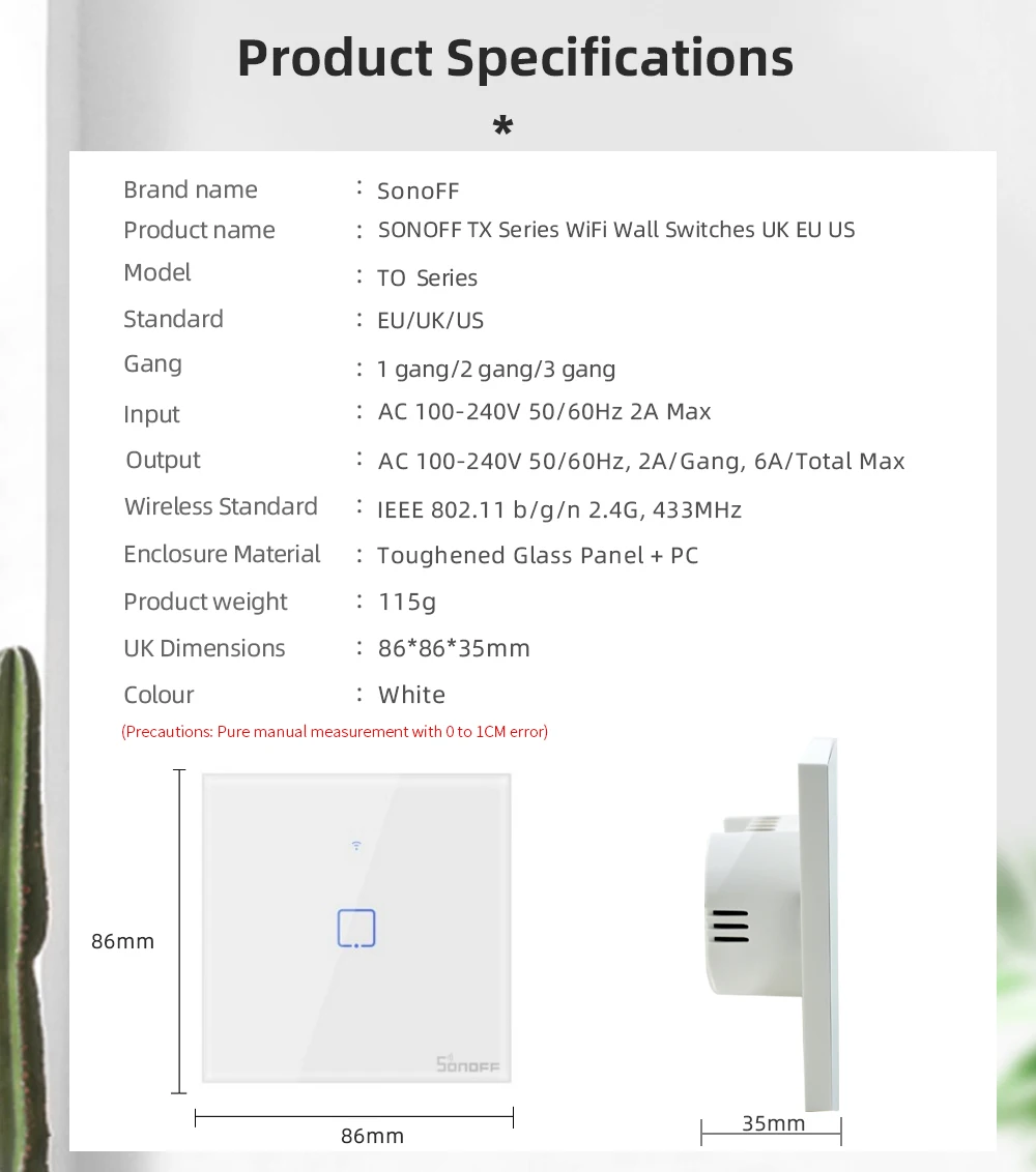 10 шт Sonoff WiFi переключатель TX T0 US 1 банда Настенный умный сенсорный переключатель 315 RF/APP пульт дистанционного управления для Alexa Google Assistant умный дом