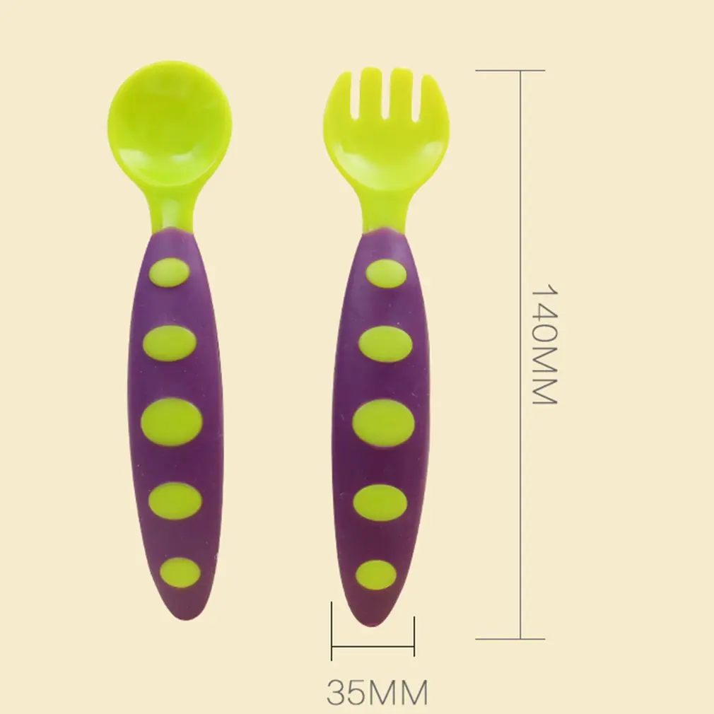 2 шт./компл. двойной Цвет новорожденных детские ложки вилки Мягкая силиконовая