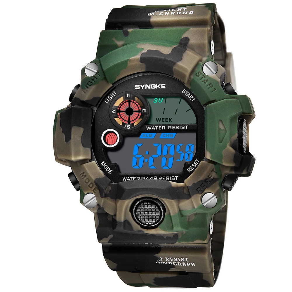 Green SYNOKE Relogio Masculino военные многофункциональные спортивные часы цветной светодиодный Будильник цифровой двойной механизм наручные часы задний светильник - Цвет: Green