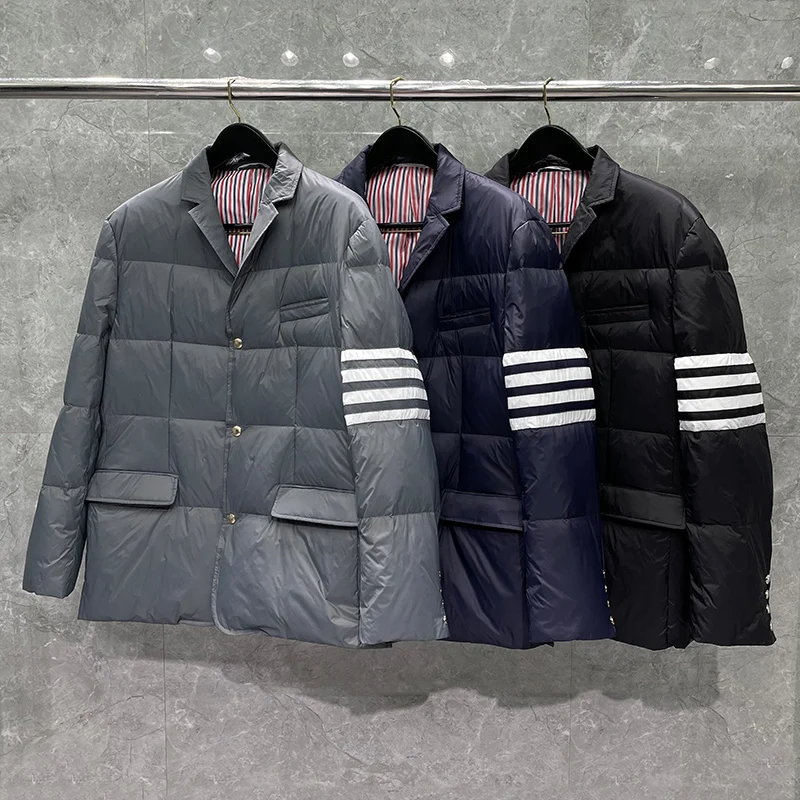 TB THOM Men's Winter Jacket Down Jacket Fashion Brand Suit Down-Filled Matte Nylon 4-bar Stripe Notched Wholesale TB Coat